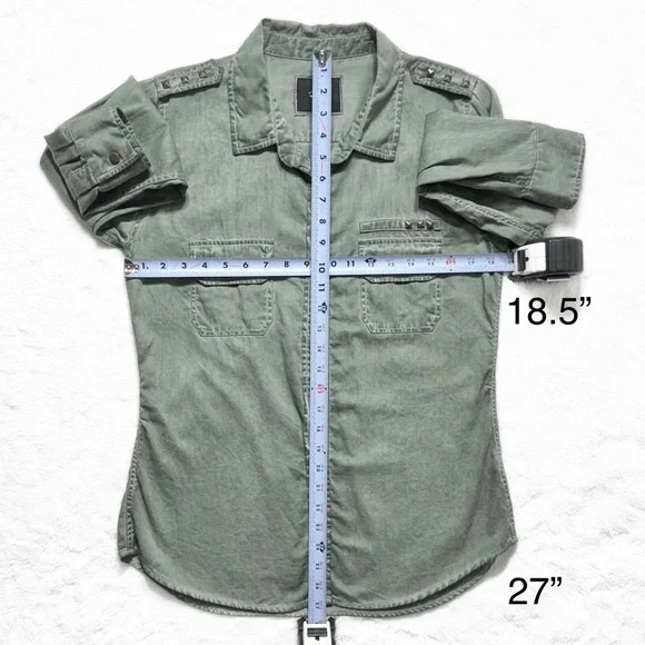 Rails Studded Distressed Green Snap Button Long Sleeve Utility Shacket Shirt - Picture 10 of 10